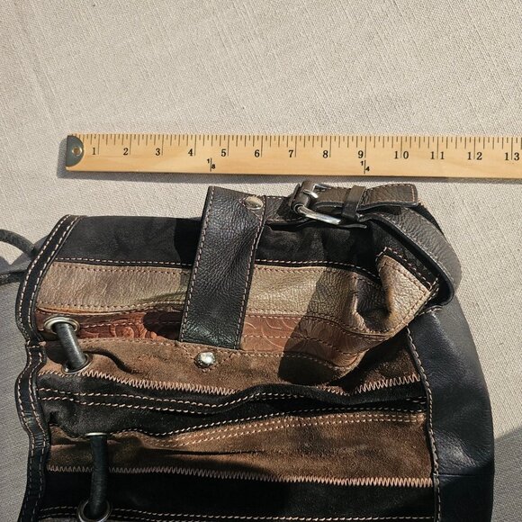 Fossil Vintage Bucket Bag, Satchel, Suede, Leather Patchwork Y2K Black and Brown - Picture 9 of 12